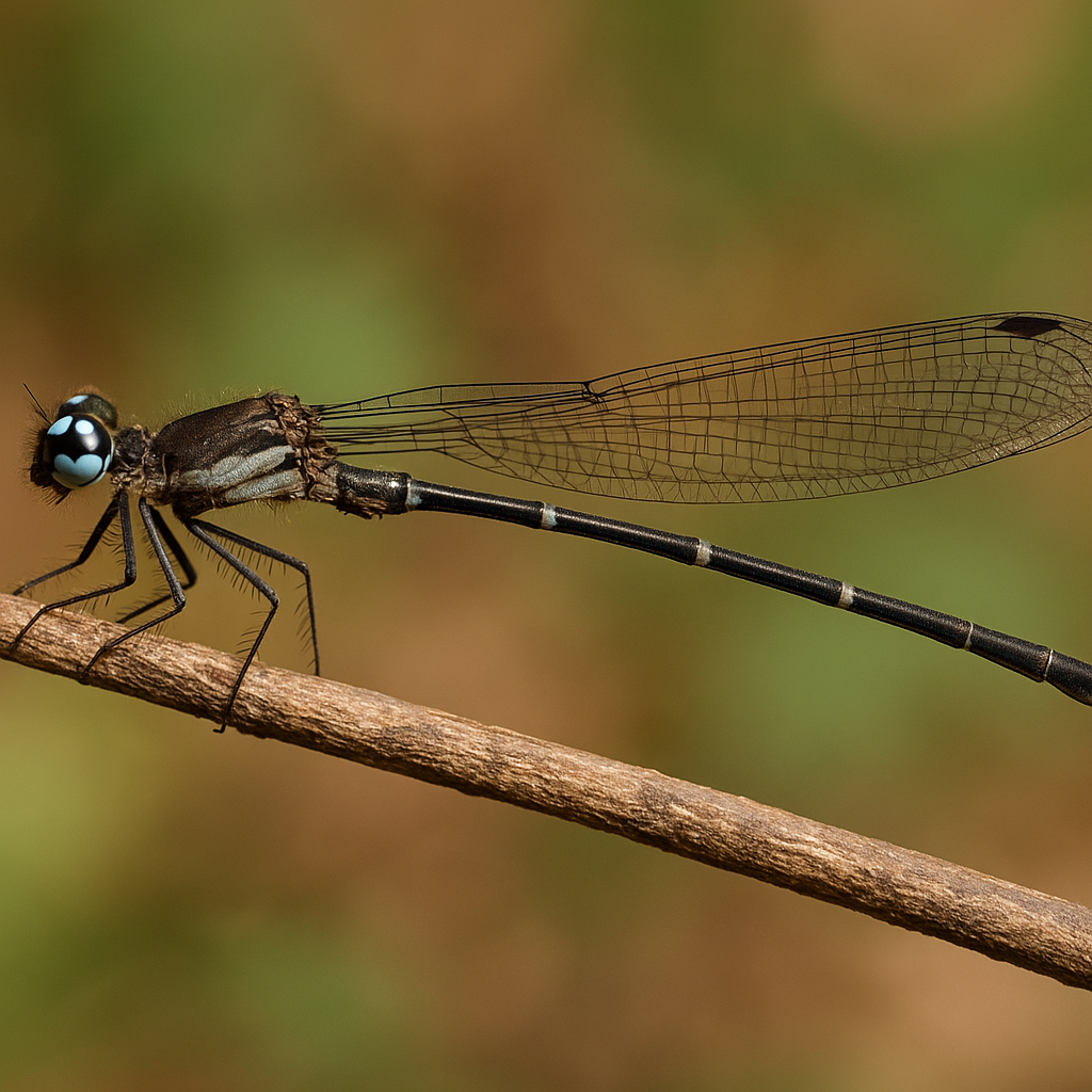 two-spotted threadtail (elattoneura oculata) in Elattoneura oculata inhabits tropical rainforests near rivers and streams.
